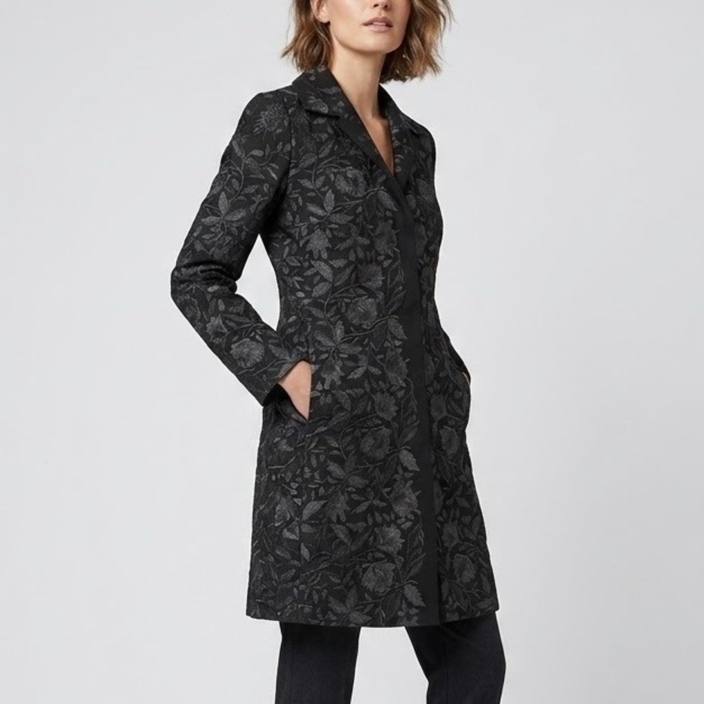 Johnny Was Biya 100% Silk Longline Floral Embroidered Coat Black Vintage Small